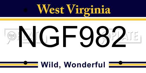 NGF982 West Virginia License Plate