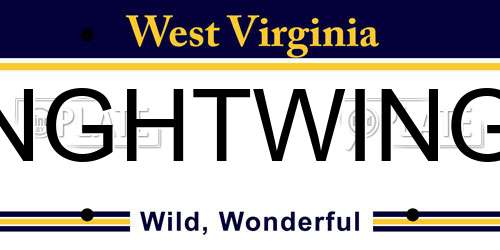 NGHTWING West Virginia License Plate