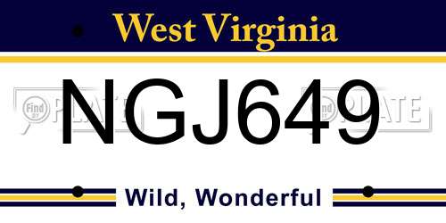 NGJ649 West Virginia License Plate
