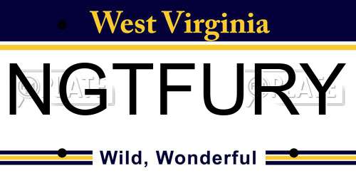 NGTFURY West Virginia License Plate