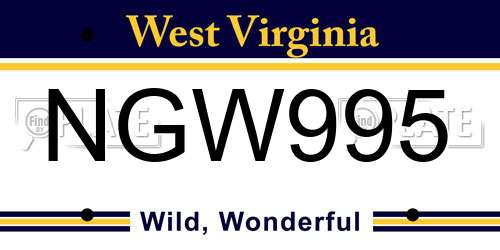 NGW995 West Virginia License Plate