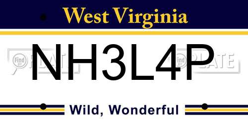 NH3L4P West Virginia License Plate