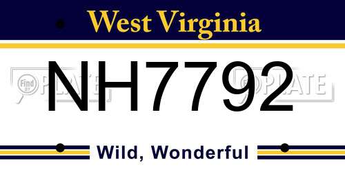 NH7792 West Virginia License Plate