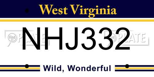 NHJ332 West Virginia License Plate