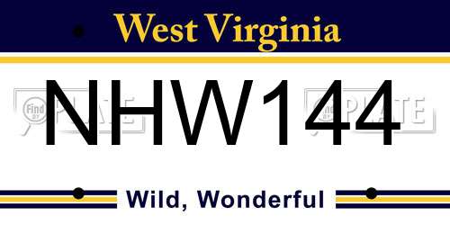 NHW144 West Virginia License Plate