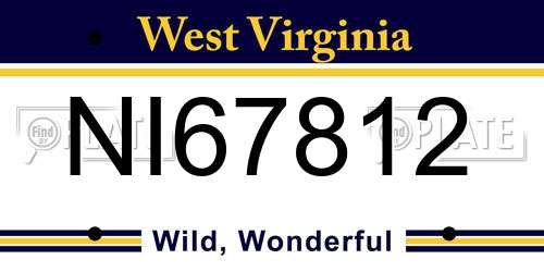 NI67812 West Virginia License Plate