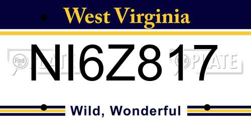NI6Z817 West Virginia License Plate