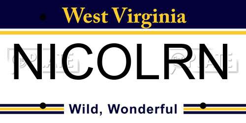 NICOLRN West Virginia License Plate