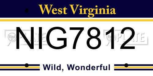 NIG7812 West Virginia License Plate