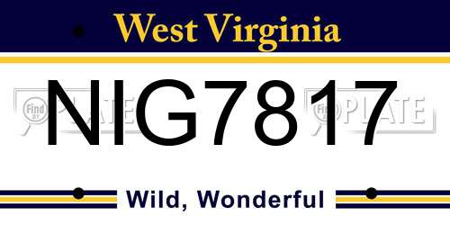 NIG7817 West Virginia License Plate