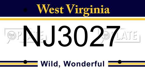NJ3027 West Virginia License Plate