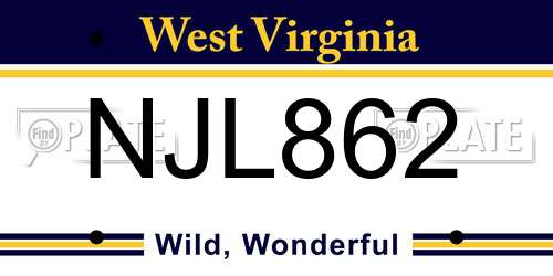 NJL862 West Virginia License Plate
