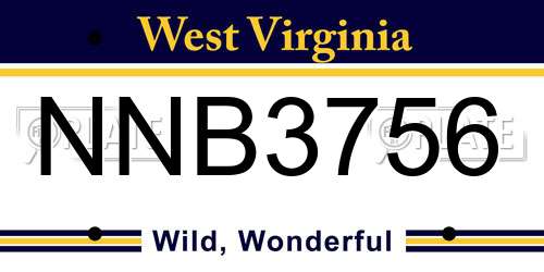 NNB3756 West Virginia License Plate