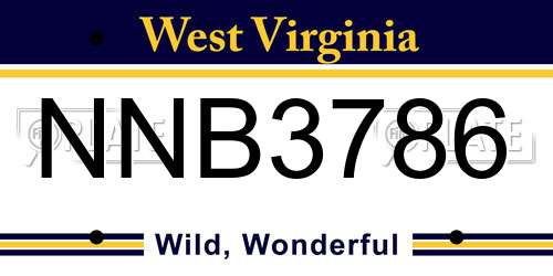 NNB3786 West Virginia License Plate