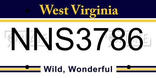 NNS3786 West Virginia License Plate