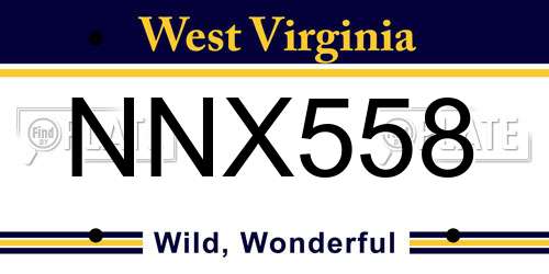 NNX558 West Virginia License Plate