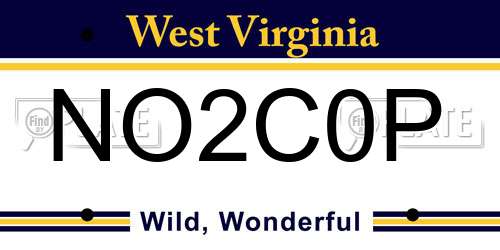 NO2C0P West Virginia License Plate