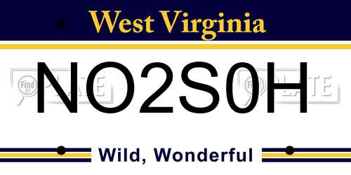 NO2S0H West Virginia License Plate