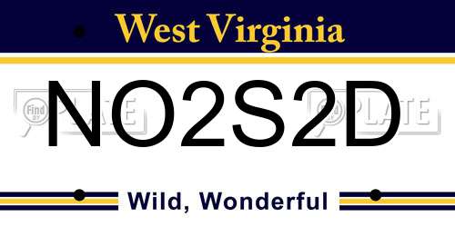 NO2S2D West Virginia License Plate