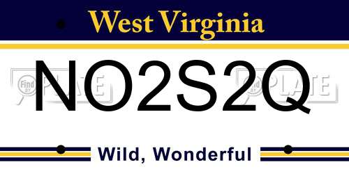 NO2S2Q West Virginia License Plate