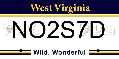 NO2S7D West Virginia License Plate