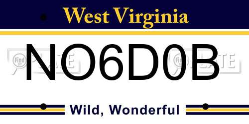 NO6D0B West Virginia License Plate