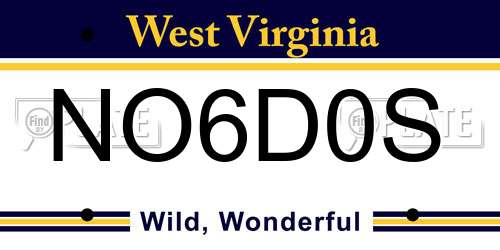 NO6D0S West Virginia License Plate