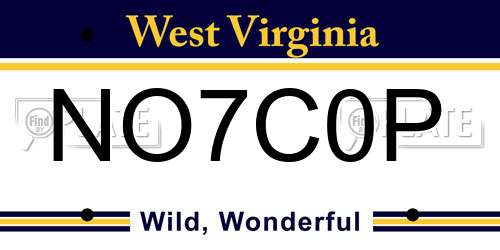 NO7C0P West Virginia License Plate