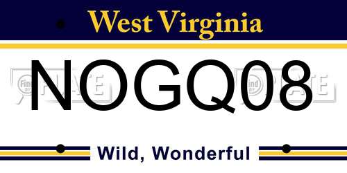 NOGQ08 West Virginia License Plate
