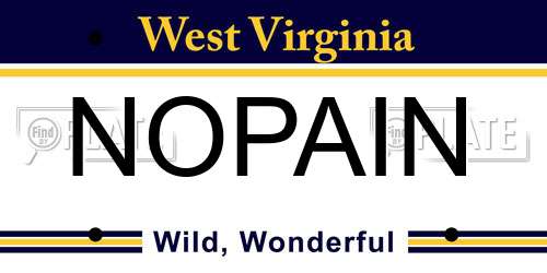 NOPAIN West Virginia License Plate
