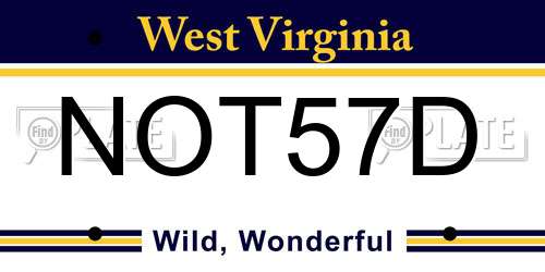 NOT57D West Virginia License Plate