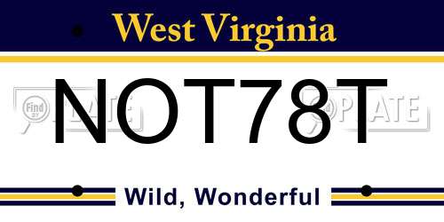 NOT78T West Virginia License Plate
