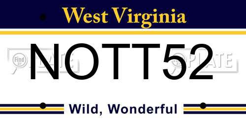NOTT52 West Virginia License Plate
