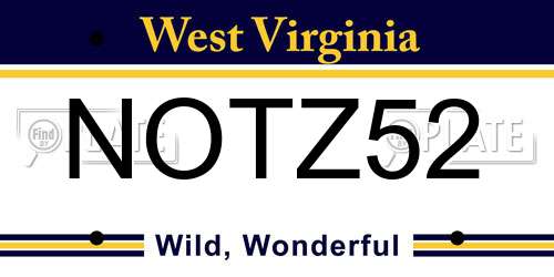 NOTZ52 West Virginia License Plate