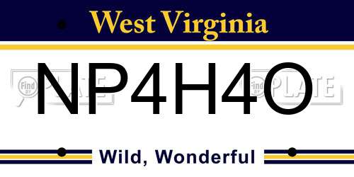 NP4H4O West Virginia License Plate