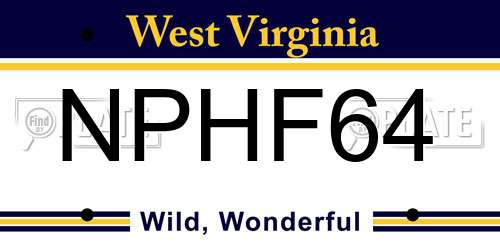 NPHF64 West Virginia License Plate