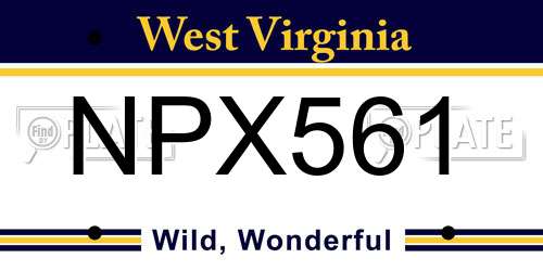 NPX561 West Virginia License Plate