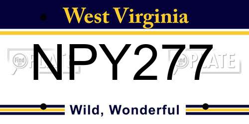 NPY277 West Virginia License Plate