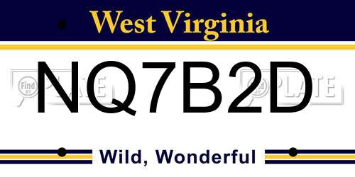 NQ7B2D West Virginia License Plate