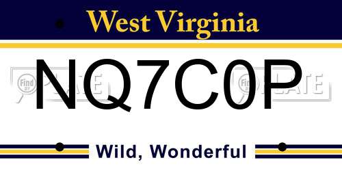 NQ7C0P West Virginia License Plate