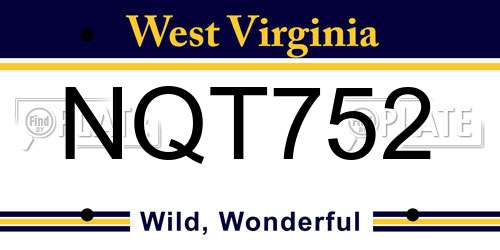 NQT752 West Virginia License Plate