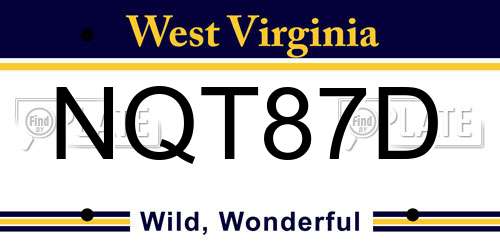 NQT87D West Virginia License Plate
