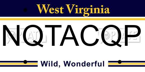 NQTACQP West Virginia License Plate