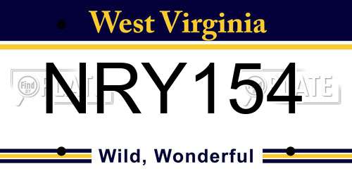 NRY154 West Virginia License Plate