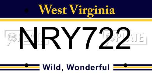 NRY722 West Virginia License Plate