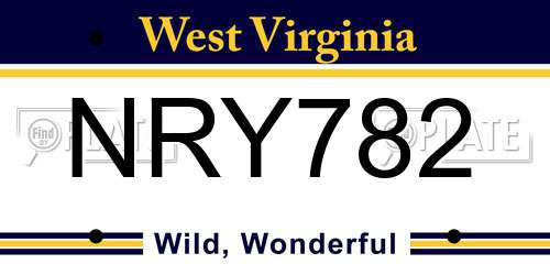 NRY782 West Virginia License Plate