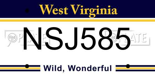 NSJ585 West Virginia License Plate