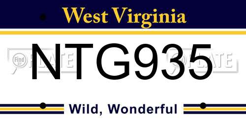 NTG935 West Virginia License Plate