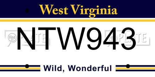 NTW943 West Virginia License Plate