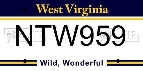 NTW959 West Virginia License Plate